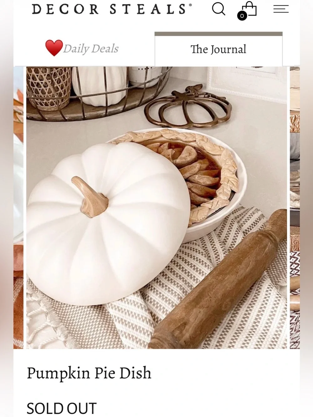 Decor Steals NIB White Pumpkin Pie Ceramic Dish Tan Stem Autumn Fall Thanksgivin
